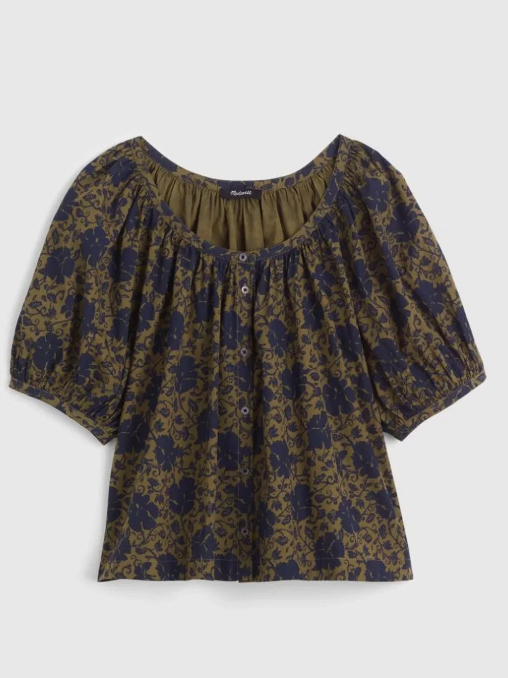 Madewell Puff Sleeve Scoop Neck Top Spring 2026 Chateau Olive XXS Fits XXS-S